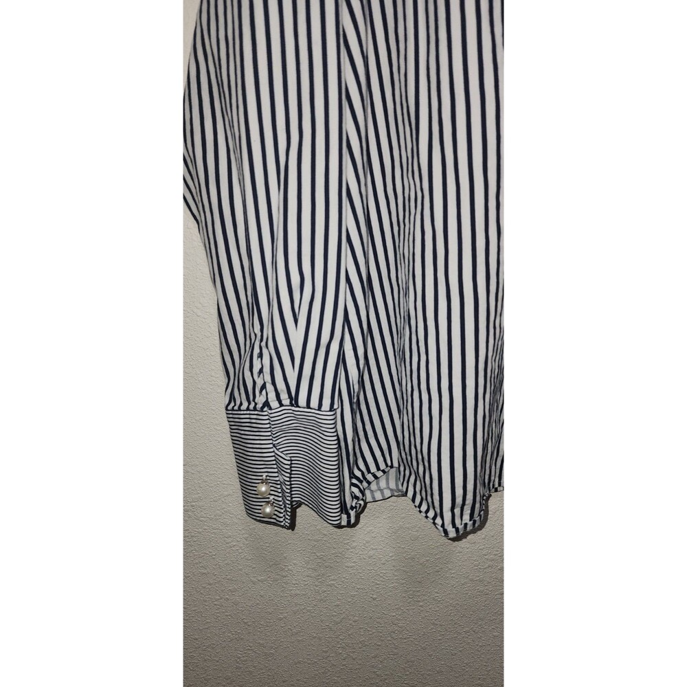 Zara Basic Button Down Womens Xl Blue Striped Lon… - image 2
